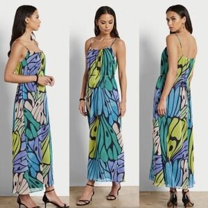 Sam Edelman Trapeze Maxi Dress Butterfly Square Neck Chiffon Long Size S 2 4 6